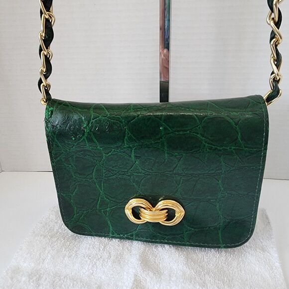 Subissati Green Leather Crossbody Croc Embossed Made in Italy READ DESCRIPTION - Picture 6 of 16